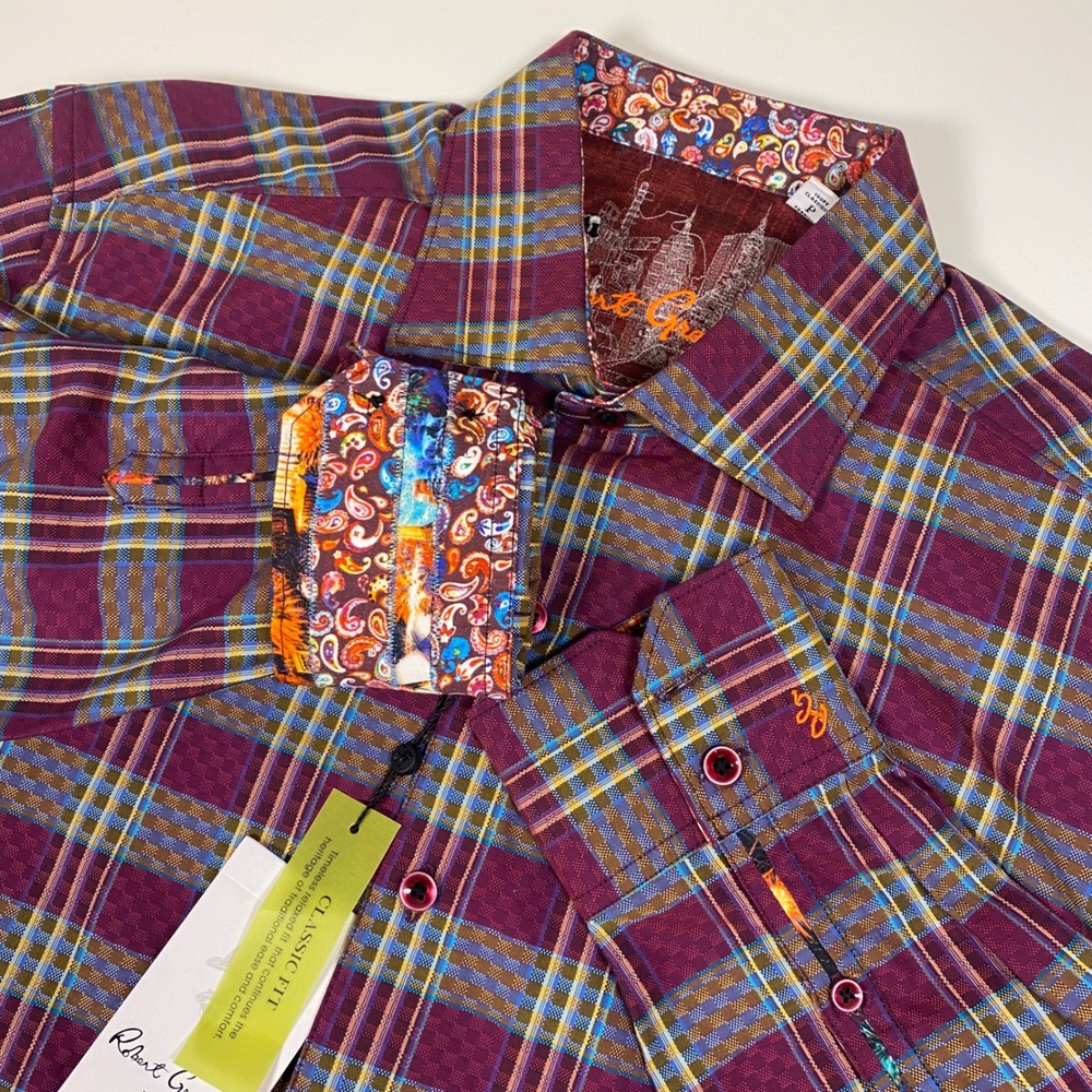 NWT Robert Graham Purple Plaid Button Down Shirt Embroidered Classic Fit $225